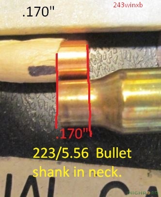 223/5.56  Minimum bullet shank in contact with neck.