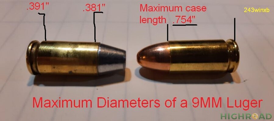 9MM Luger - Maximum Diameters of loaded Rounds (SAAMI Standard)